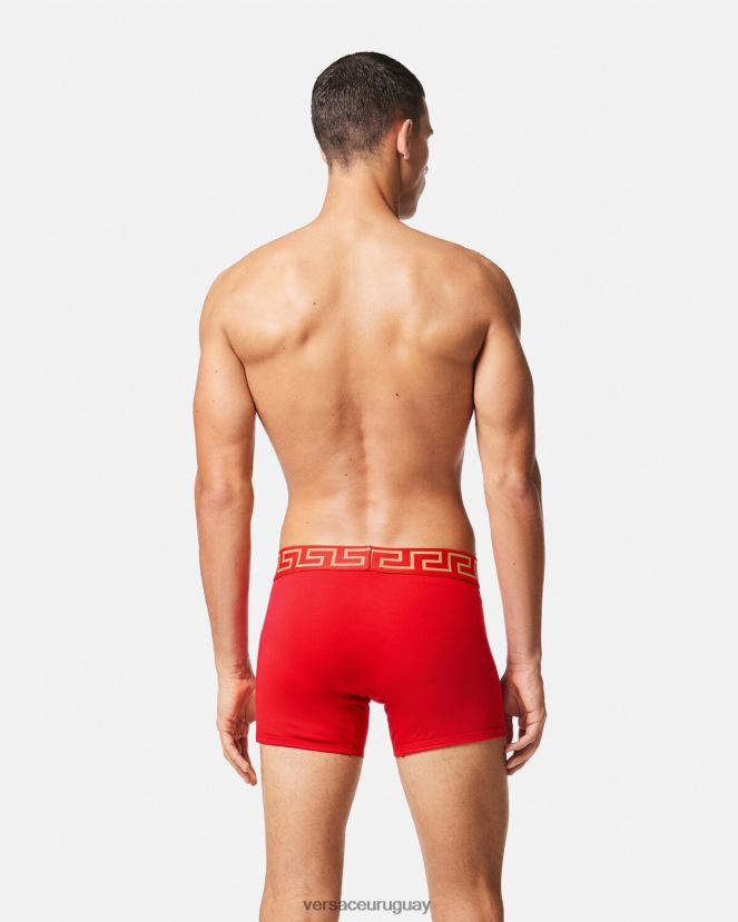 Versace calzoncillos largos con borde de greca hombres rojo ropa interior y ropa de playa H88R0H1766