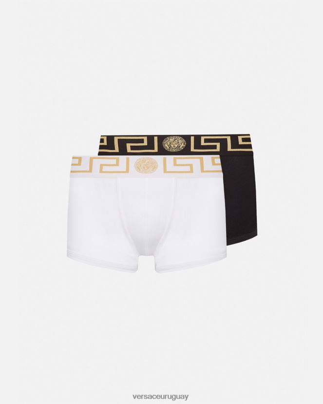 Versace pack de 2 calzoncillos con borde con greca hombres blanco negro ropa interior y ropa de playa H88R0H1752