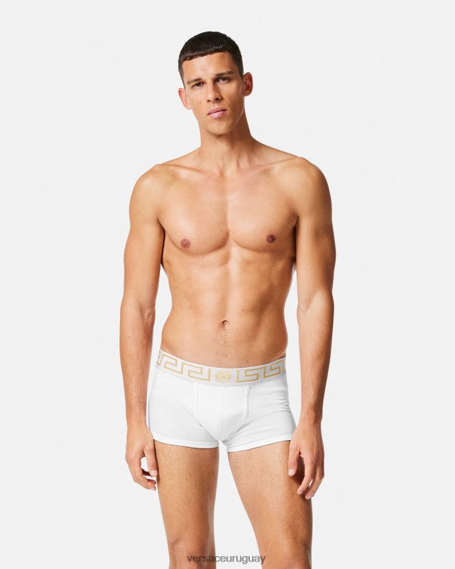 Versace pack de 2 calzoncillos con borde con greca hombres blanco negro ropa interior y ropa de playa H88R0H1752