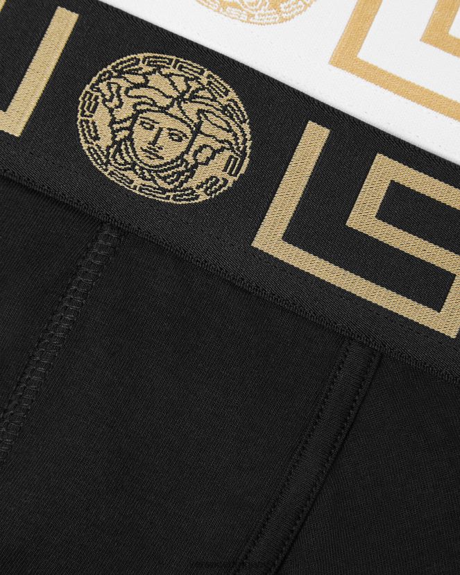 Versace pack de 2 calzoncillos con borde con greca hombres blanco negro ropa interior y ropa de playa H88R0H1752