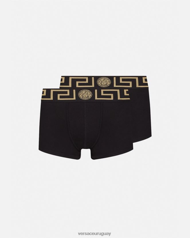 Versace pack de 2 calzoncillos con borde con greca hombres negro ropa interior y ropa de playa H88R0H1753