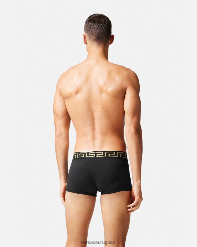 Versace pack de 2 calzoncillos con borde con greca hombres negro ropa interior y ropa de playa H88R0H1753