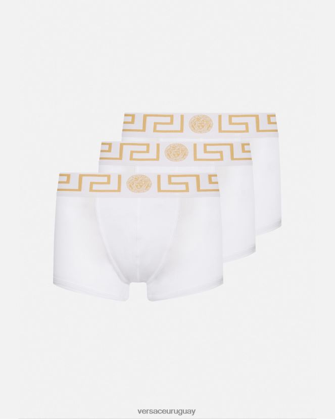 Versace pack de 3 calzoncillos con borde con greca hombres Oro blanco ropa interior y ropa de playa H88R0H1749
