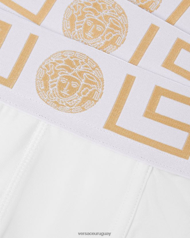 Versace pack de 3 calzoncillos con borde con greca hombres Oro blanco ropa interior y ropa de playa H88R0H1749