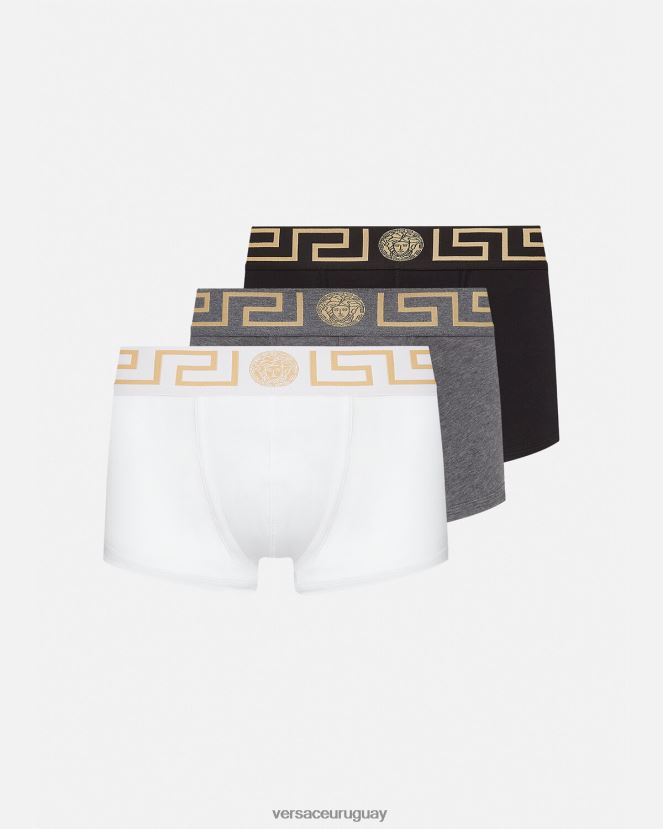 Versace pack de 3 calzoncillos con borde con greca hombres blanco y negro y gris ropa interior y ropa de playa H88R0H1751