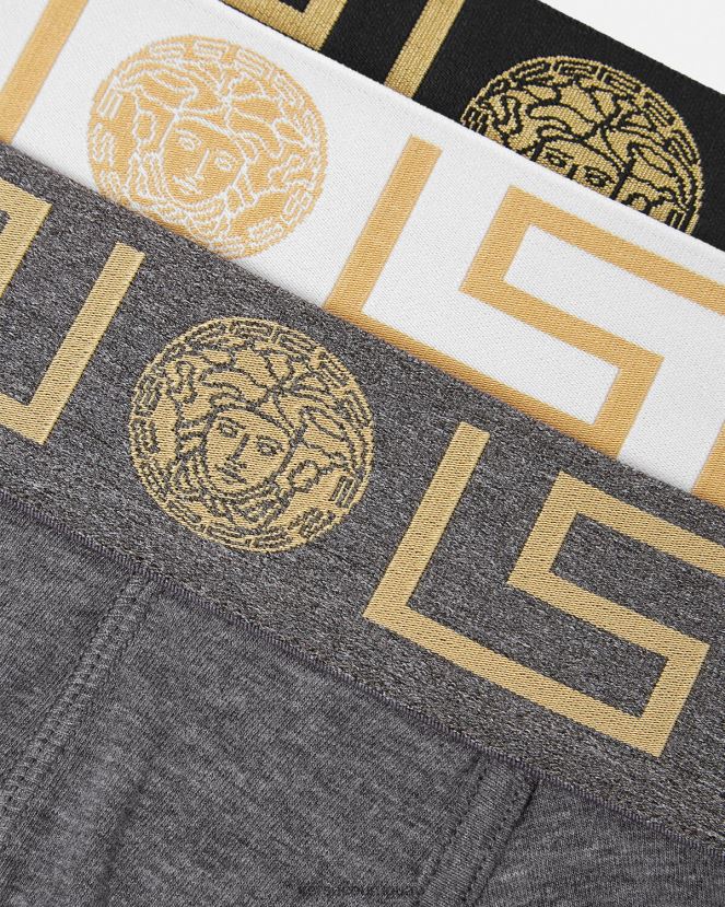 Versace pack de 3 calzoncillos con borde con greca hombres blanco y negro y gris ropa interior y ropa de playa H88R0H1751