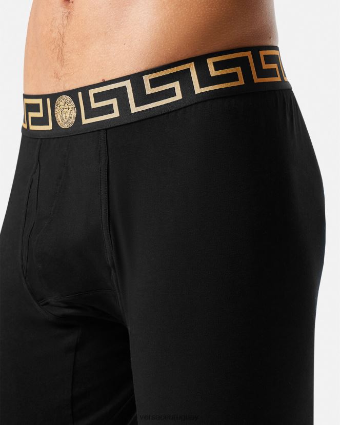 Versace ropa interior larga con borde de greca hombres negro ropa interior y ropa de playa H88R0H1760