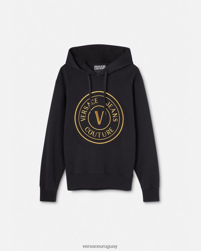 Versace sudadera con capucha y emblema en V hombres oro negro ropa H88R0H2364