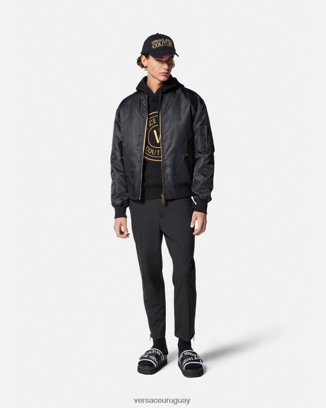 Versace sudadera con capucha y emblema en V hombres oro negro ropa H88R0H2364
