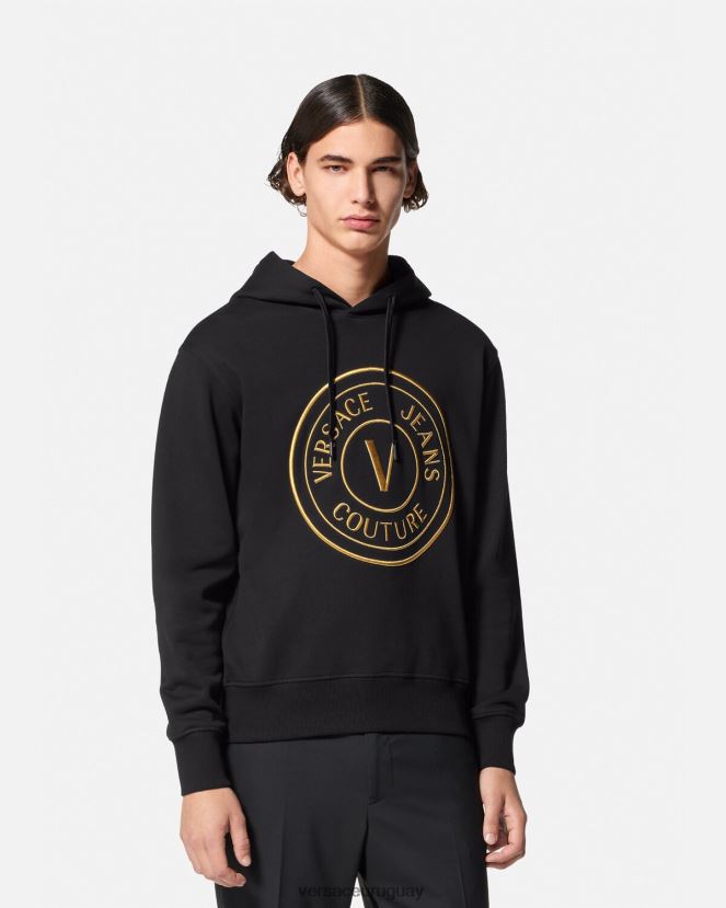 Versace sudadera con capucha y emblema en V hombres oro negro ropa H88R0H2364