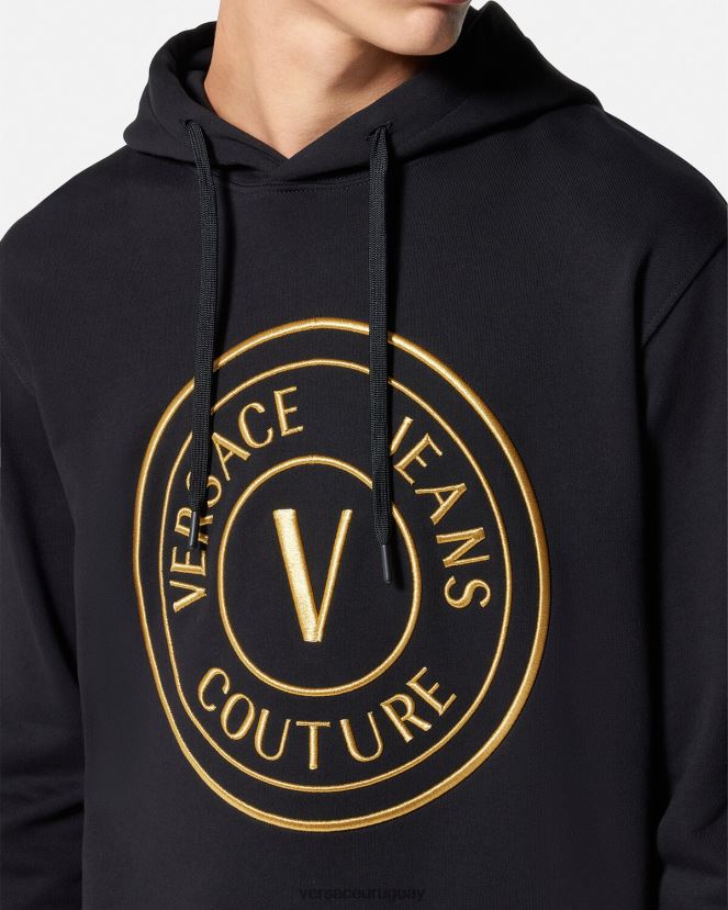Versace sudadera con capucha y emblema en V hombres oro negro ropa H88R0H2364