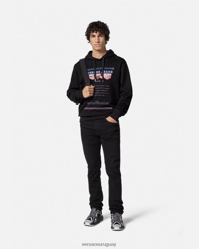 Versace sudadera con capucha y logo de garantía hombres negro ropa H88R0H2366