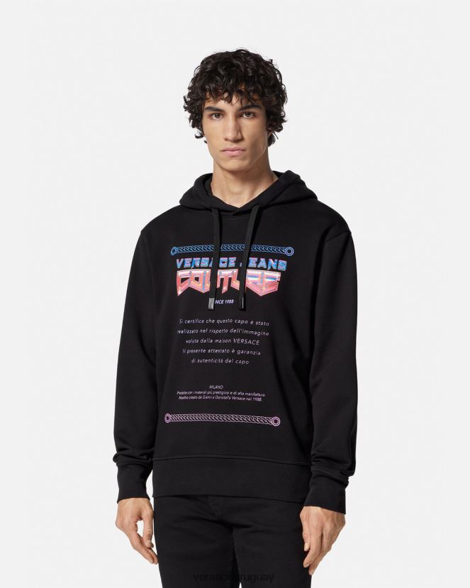 Versace sudadera con capucha y logo de garantía hombres negro ropa H88R0H2366