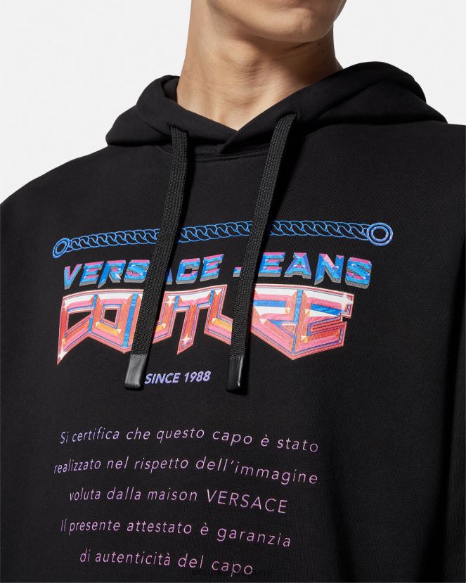 Versace sudadera con capucha y logo de garantía hombres negro ropa H88R0H2366