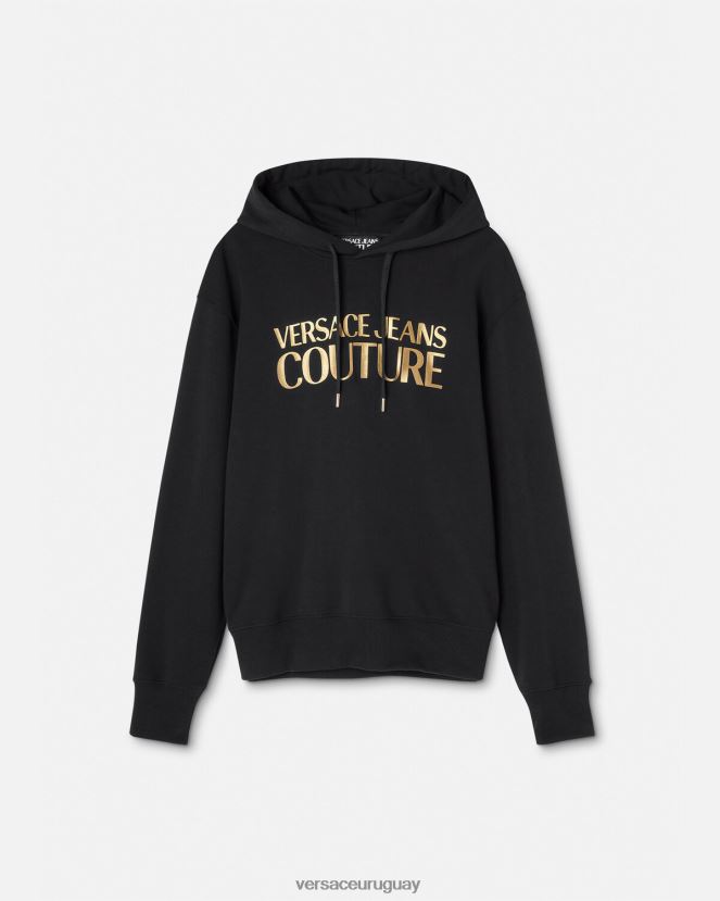 Versace sudadera con capucha y logo hombres oro negro ropa H88R0H2362