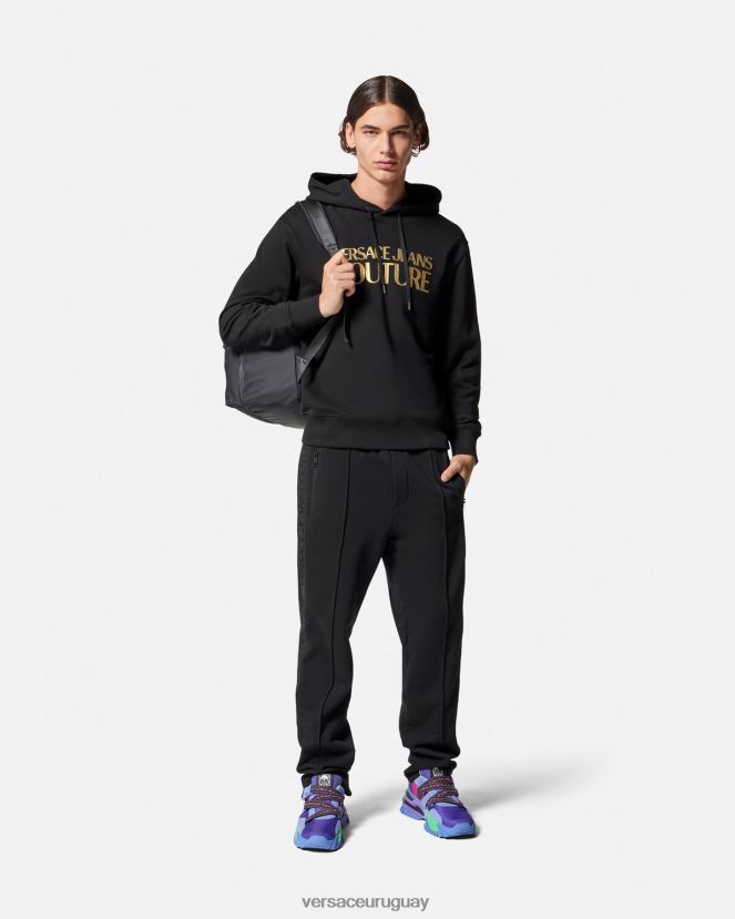 Versace sudadera con capucha y logo hombres oro negro ropa H88R0H2362