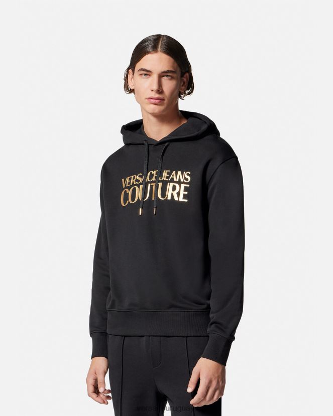 Versace sudadera con capucha y logo hombres oro negro ropa H88R0H2362
