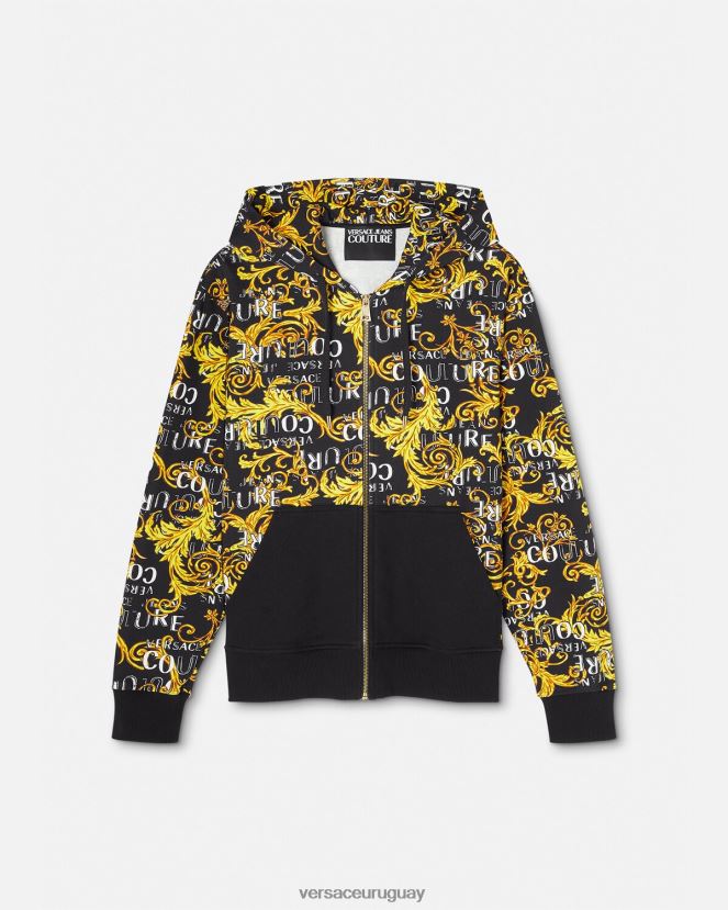 Versace sudadera con logo y cremallera hombres oro negro ropa H88R0H2403