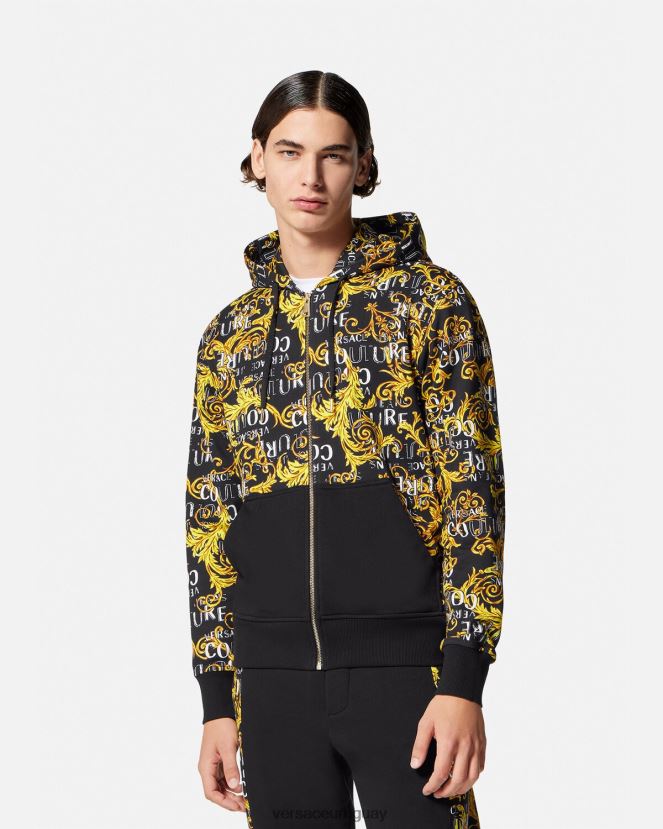 Versace sudadera con logo y cremallera hombres oro negro ropa H88R0H2403