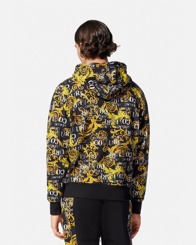 Versace sudadera con logo y cremallera hombres oro negro ropa H88R0H2403