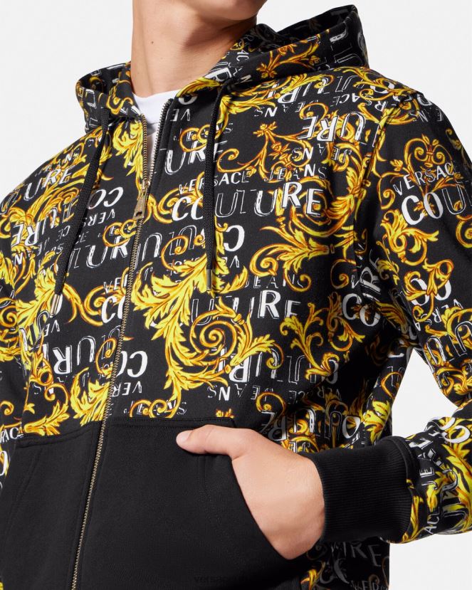 Versace sudadera con logo y cremallera hombres oro negro ropa H88R0H2403
