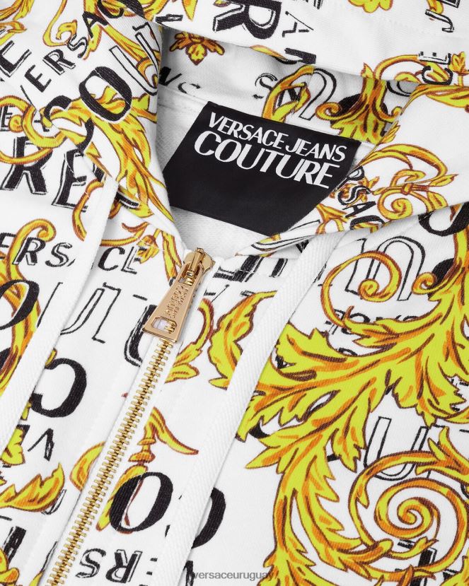 Versace sudadera con logo y cremallera hombres oro y blanco ropa H88R0H2404