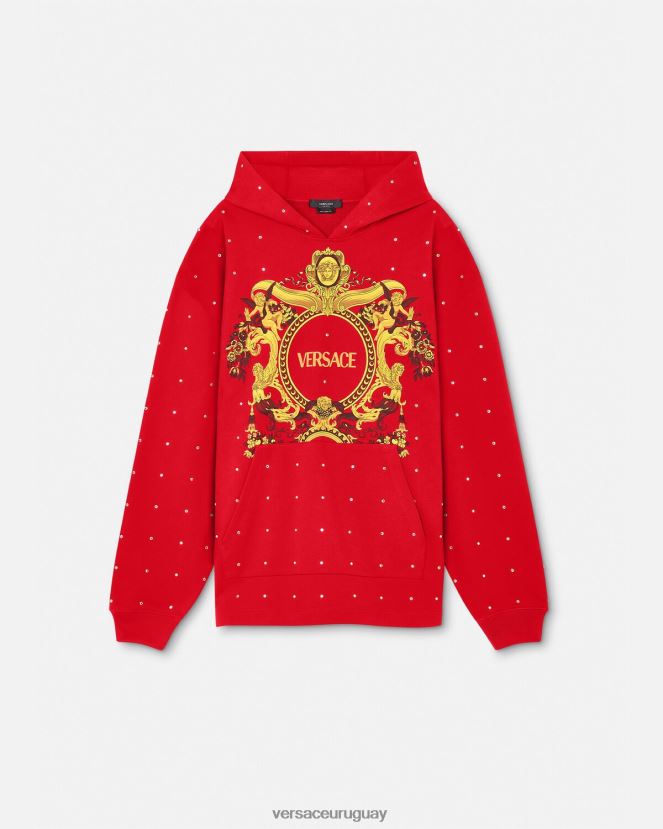 Versace sudadera con capucha con rejilla de cristal barroco hombres rojo ropa H88R0H1421