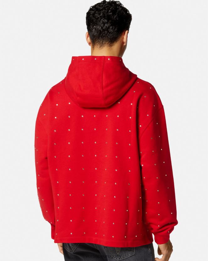 Versace sudadera con capucha con rejilla de cristal barroco hombres rojo ropa H88R0H1421
