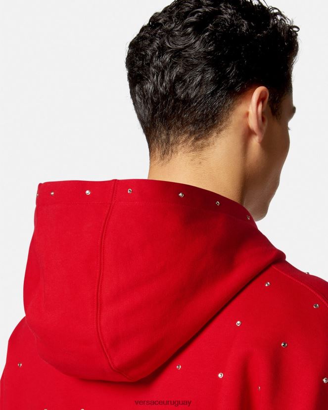 Versace sudadera con capucha con rejilla de cristal barroco hombres rojo ropa H88R0H1421
