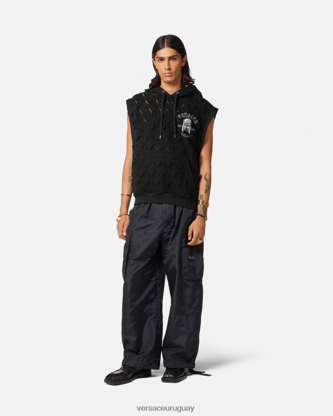 Versace sudadera con capucha y logo de la maschera hombres negro ropa H88R0H1423