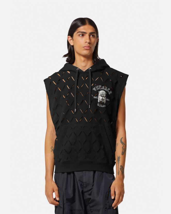 Versace sudadera con capucha y logo de la maschera hombres negro ropa H88R0H1423