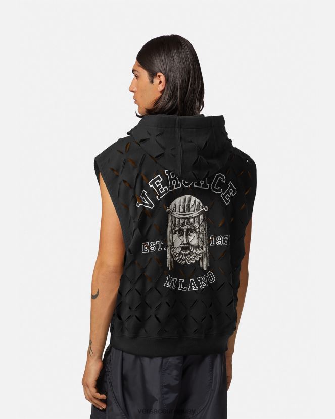 Versace sudadera con capucha y logo de la maschera hombres negro ropa H88R0H1423