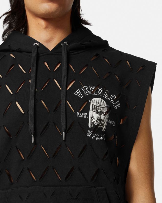 Versace sudadera con capucha y logo de la maschera hombres negro ropa H88R0H1423