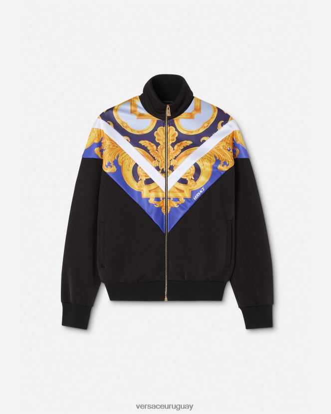 Versace sudadera con cremallera barroco 660 hombres azul y oro ropa H88R0H1417