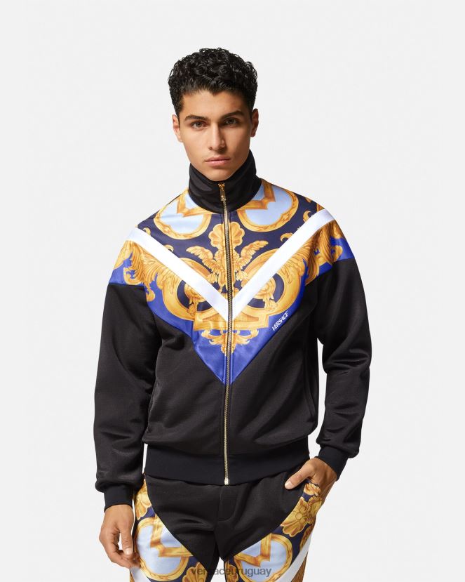 Versace sudadera con cremallera barroco 660 hombres azul y oro ropa H88R0H1417