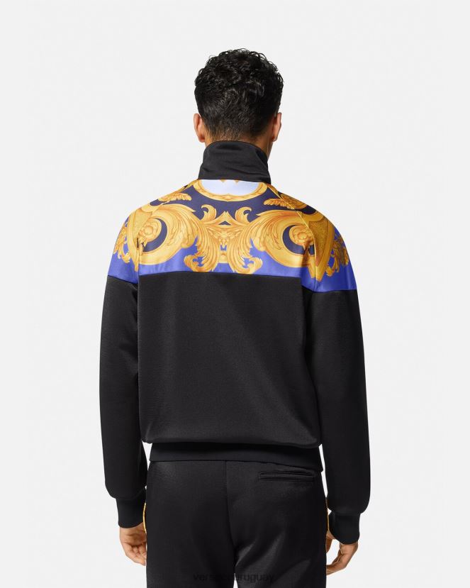 Versace sudadera con cremallera barroco 660 hombres azul y oro ropa H88R0H1417