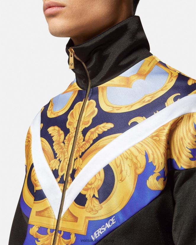 Versace sudadera con cremallera barroco 660 hombres azul y oro ropa H88R0H1417