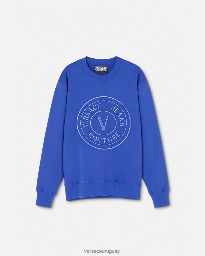 Versace sudadera con emblema en V bordado hombres azul ropa H88R0H2413