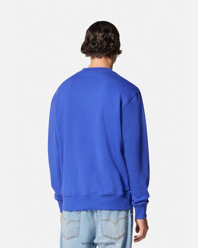 Versace sudadera con emblema en V bordado hombres azul ropa H88R0H2413