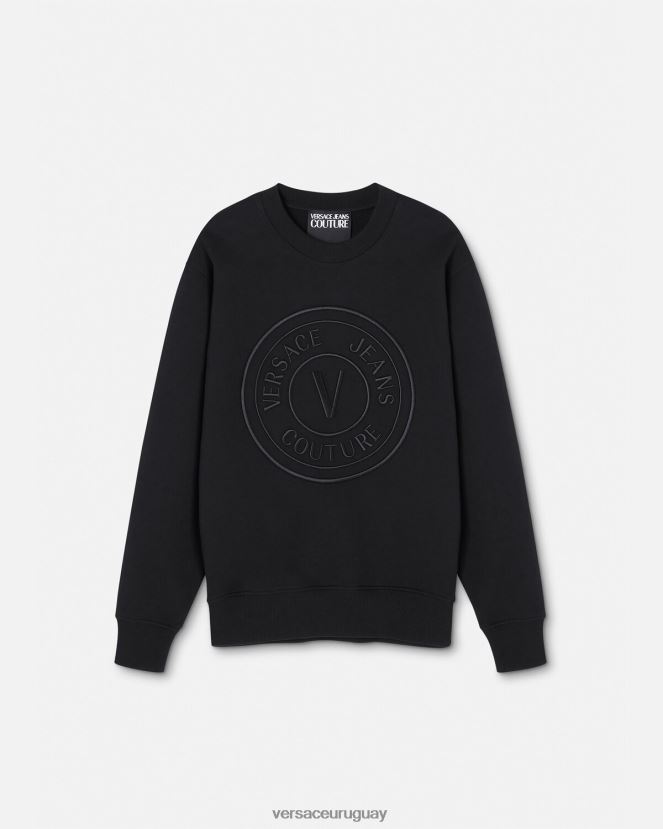 Versace sudadera con emblema en V bordado hombres negro ropa H88R0H2412