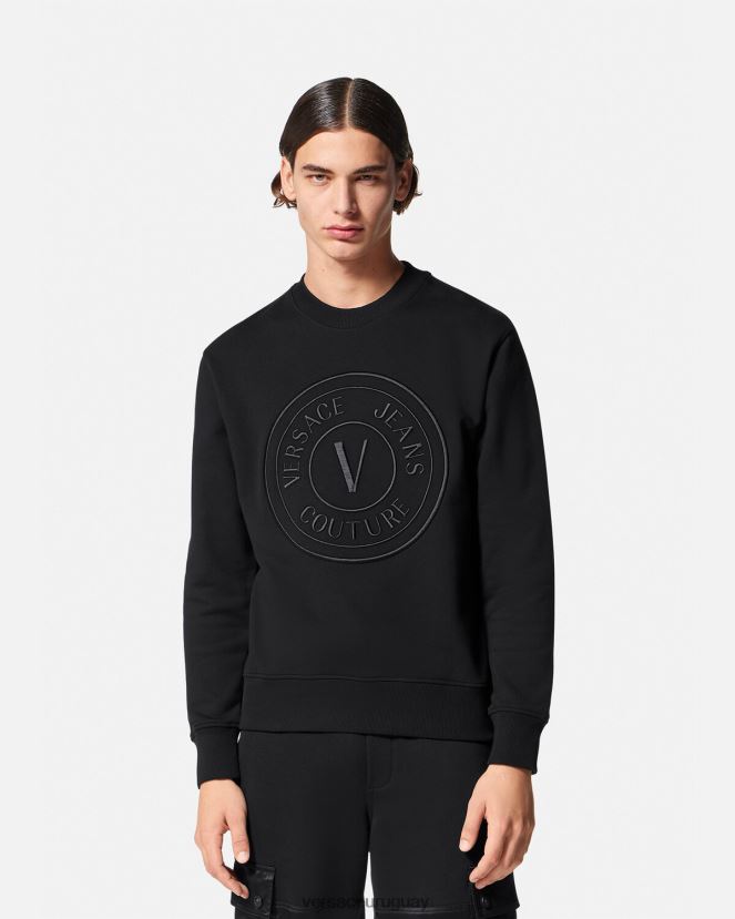 Versace sudadera con emblema en V bordado hombres negro ropa H88R0H2412