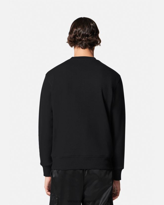 Versace sudadera con emblema en V bordado hombres negro ropa H88R0H2412