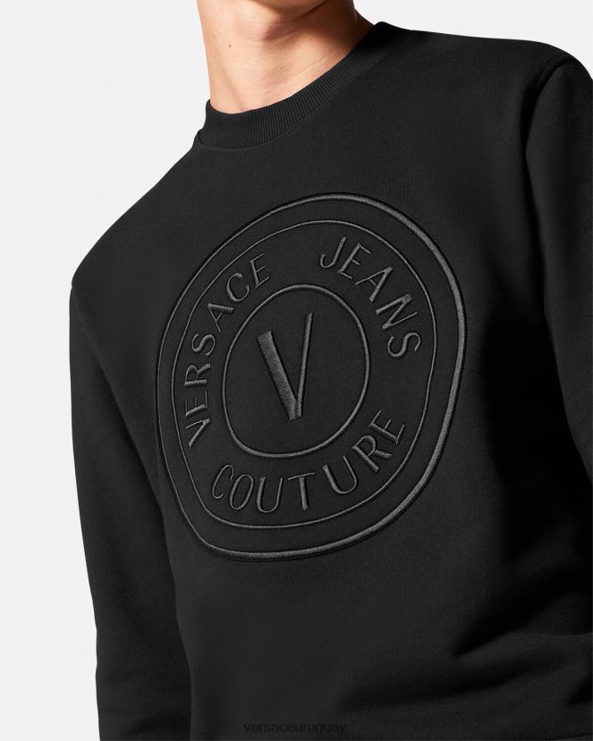 Versace sudadera con emblema en V bordado hombres negro ropa H88R0H2412