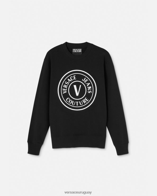 Versace sudadera con emblema en V hombres negro ropa H88R0H2411