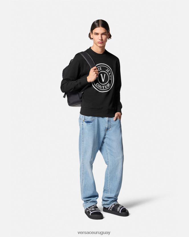 Versace sudadera con emblema en V hombres negro ropa H88R0H2411