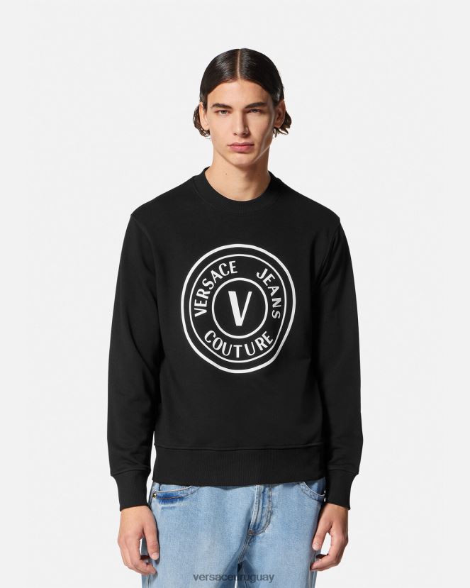 Versace sudadera con emblema en V hombres negro ropa H88R0H2411