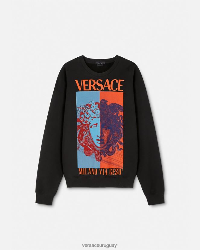 Versace sudadera con estampado de medusa hombres negro ropa H88R0H1428