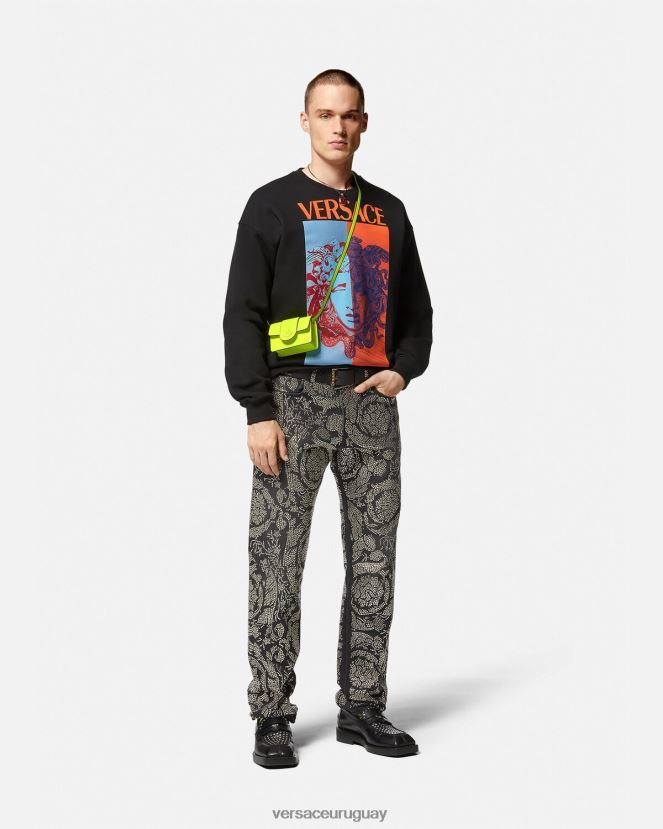 Versace sudadera con estampado de medusa hombres negro ropa H88R0H1428