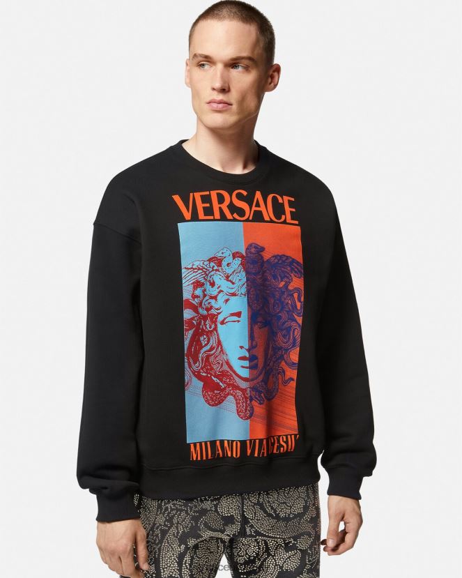 Versace sudadera con estampado de medusa hombres negro ropa H88R0H1428