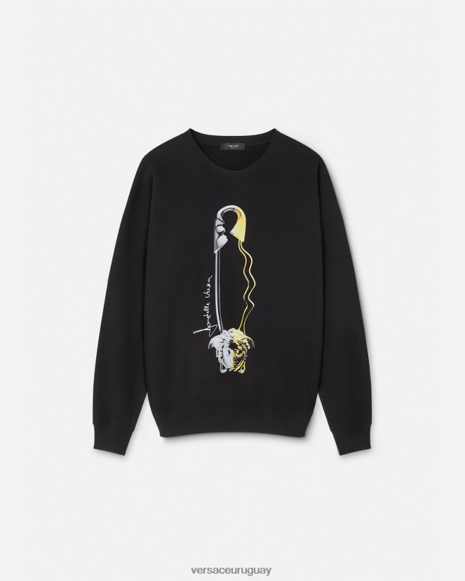 Versace sudadera con estampado de pin de seguridad hombres negro ropa H88R0H1420